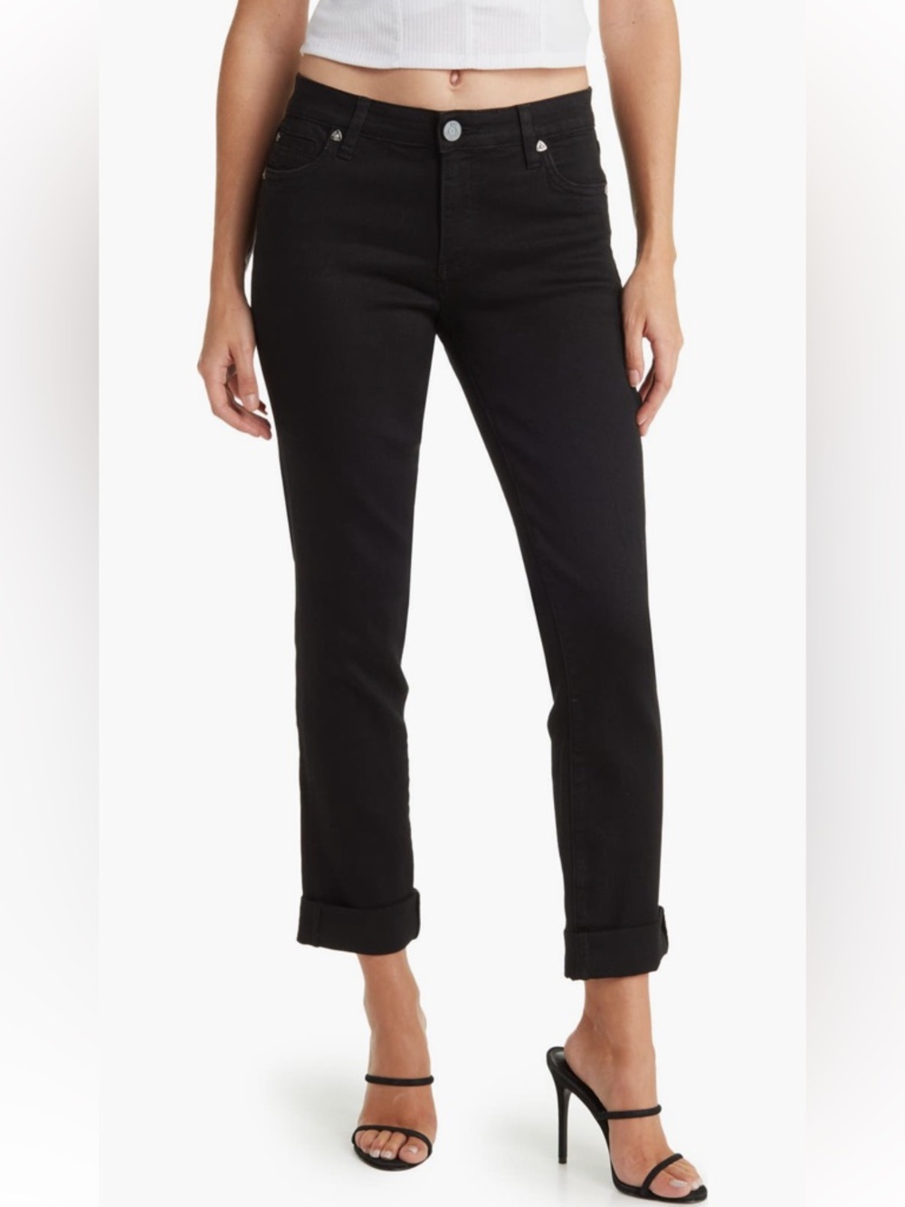 KUT from the kloth KATY Boyfriend Cuff Hem Straight Jeans | Black | 6